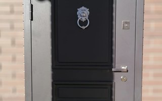дверь в загородный дом со стучалкой в виде головы льва